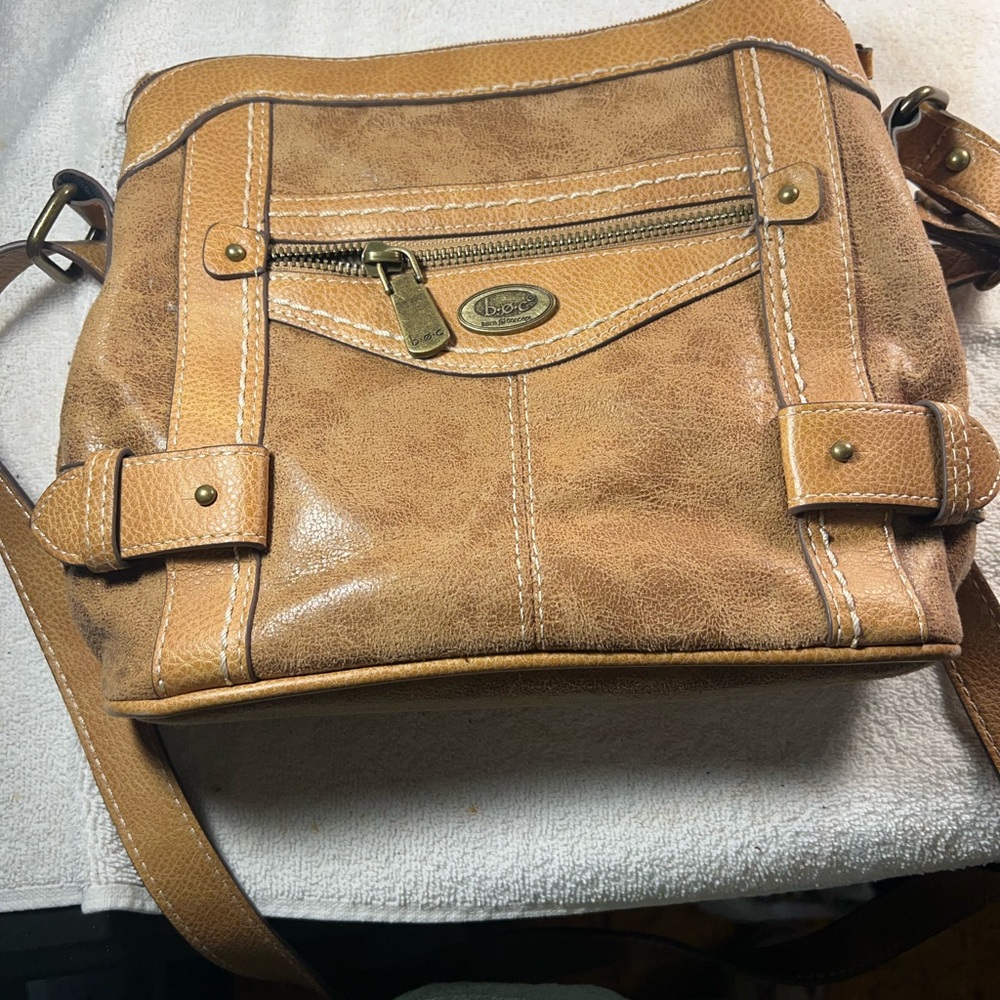 Chaps Tan Crossbody Bag with Vintage Leather Finish